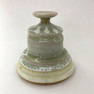 Studio Art Pottery Sea Glass & White Colored Oil Lamp Signed